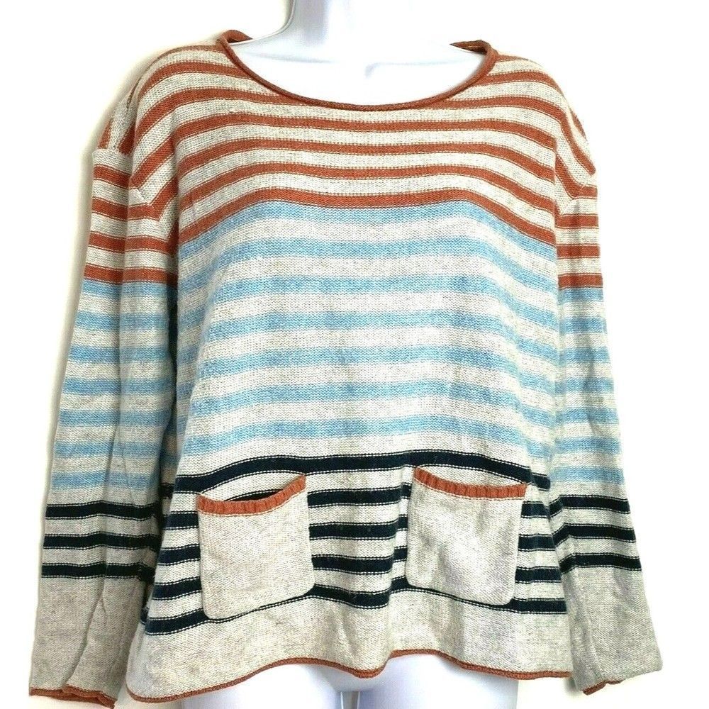 Mistral Womens Striped Mini Pockets‎ Sweater Size 12 Oversized Pullover Gray